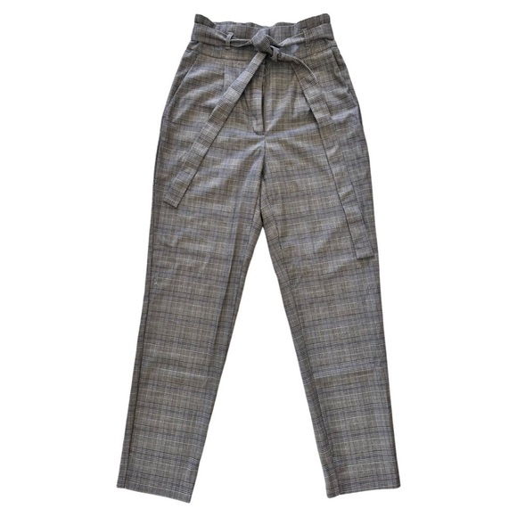 dynamite plaid gray high waist belt pinstripes paper bag pants - Picture 2 of 6